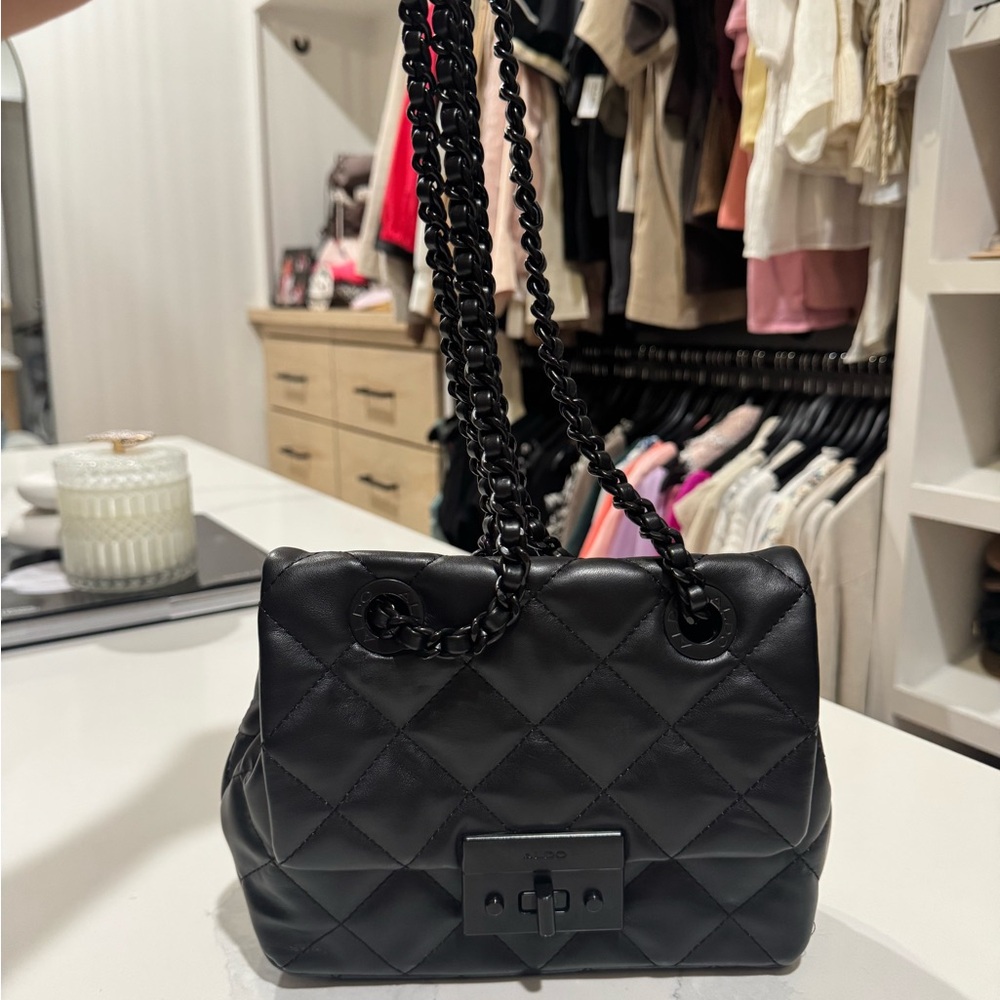Aldo Black Quilted Shoulder Bag with Chain Strap